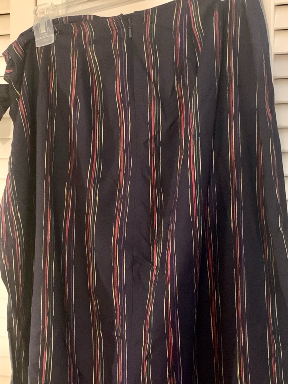 Sleek Navy Silk Skirt with Multicolor Pinstripes 37” L, Sz 14 - Picture 6 of 6